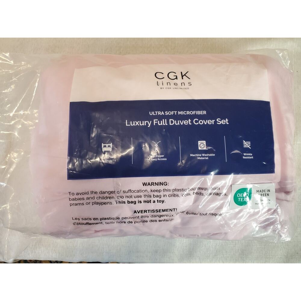 CGK Linens Full Duvet Cover Set Ultra Soft Microfiber Luxury Light Pink Wrinkle - Picture 2 of 3